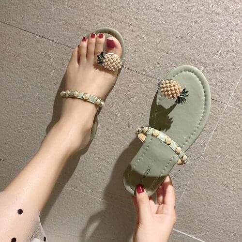 Mr Co 2021 Summer New Slippers Female Pearl Pineapple Female Casual Sandals And Slippers Female Set Toe One Pedal