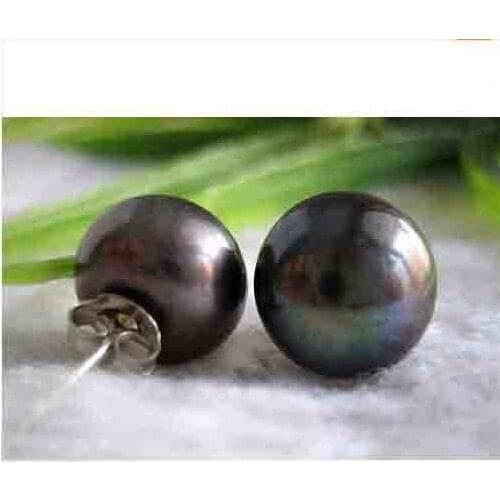 New Arrival Favorite Pearl Earrings Huge AAA 11-12MM Black Freshwater Pearls S925 Sterling Silver Stud Earring Fine Lady Gift