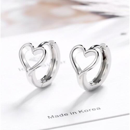 Fashion Jewelry 925 Sterling Silver Heart Gold Color Stud Earrings For Women Romantic Earring Brincos pendientes eh143