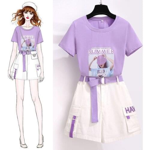 Women Suit 2021 Summer New Foreign Style Girls Crop Top Fashion Shorts And T-shirt Two Piece Set Korean Tracksuit Casual Clothes
