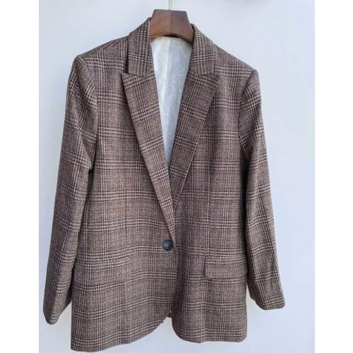 Women Coat Golden Classic Houndstooth One-button Simple Plaid suit