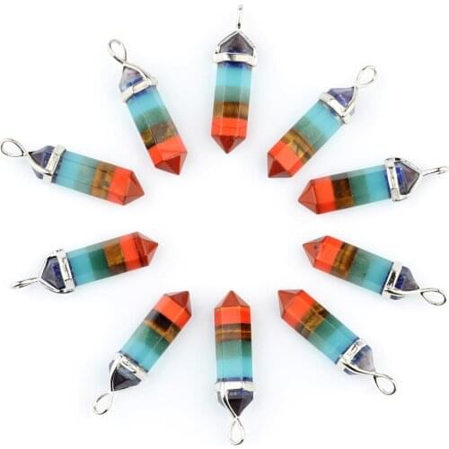 10pcs Assorted Natural Mixed Gems Stone Point Hexagonal Crystal Jewelry Accessories Statement Women Necklaces Pendants