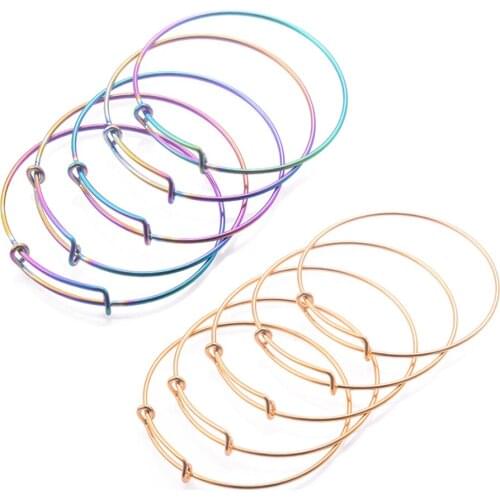 10pcs/lot 100% Stainless Steel DIY Charm Bangle Bracelet Wholesale Never Rust Higt Quality 3 Color Expandable Wire Bangles