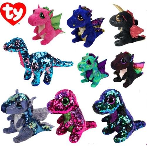 15cm Ty Beanie Animal Plush Doll Color Dinosaur Sequins Dinosaur Series Smooth Soft Plush Toy Birthday Christmas Gift