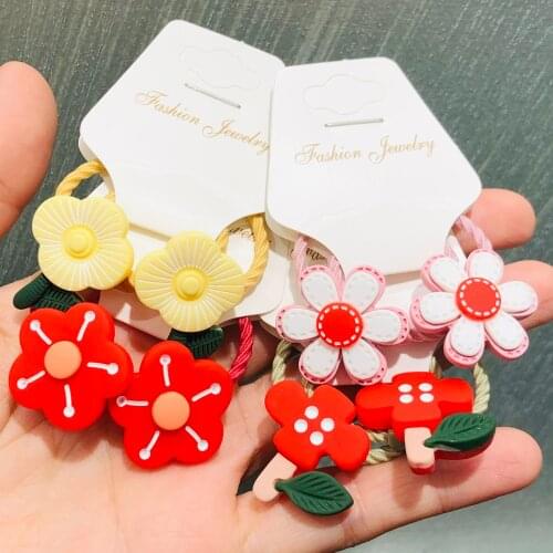 2Pcs/set Mixed Flowers Hair Accessories Children Rubber Bands Scrunchies Elastic Hair Bands Girls Headband Decorations Ties