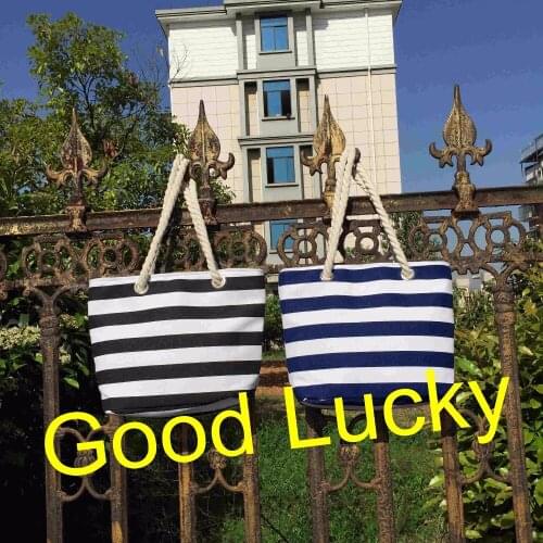 20pcs/lot free shipping summer canvas rope handle beach bag stripe tote bag