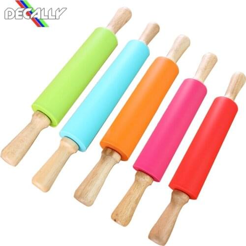 38cm Non-stick Wooden Handle Silicone Roller Pin for Dough Flour Kitchen Roller Baking Tools Christmas Rolling Pin Multi-color