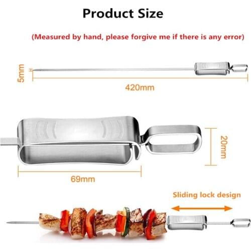 42cm large stainless steel barbecue skewers long handle safe and easy to unload meat barbecue fork reuse kebab kebab skewers