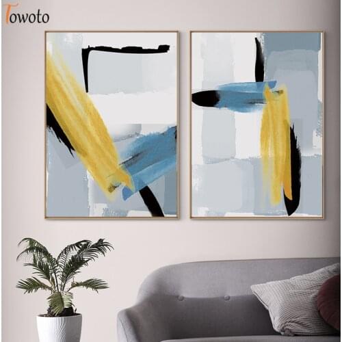 Abstract Modern Canvas Painting Print Yellow Blue Wall Art Picture Nordic Style Decoration Poster for Living Room Home Design