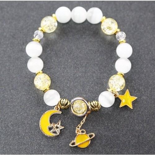 Bohemian Opal Beaded Bracelet Crystal Elegant Star Moon Planet Multi-element Pendant Bracelet Womens Jewelry Birthday Gift