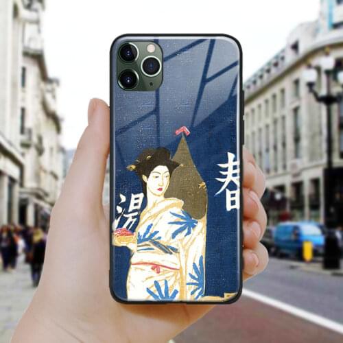 Japanese style Geisha after the bath soft Silicone Glass Phone Case Cover For iPhone SE 6 6s 7 8 Plus X XR XS 11 12 Mini Pro Max