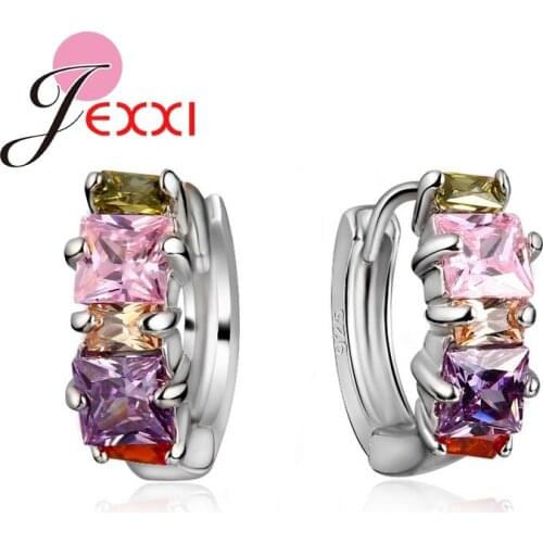 Elegant 925 Sterling Silver Circle Hoop Earring Colourful Cubic Zirconia Crystal Piercing Earrings Brincos Ear Jewelry