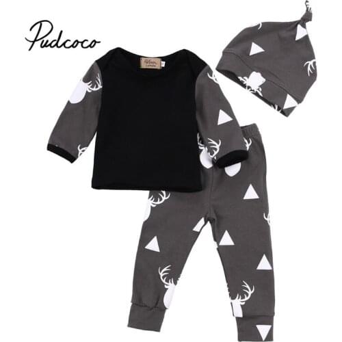 Baby Boys Girls Clothing Set Cotton Newborn Baby Clothes Long Sleeve Christmas Deer Print T-shirts+Pants+hat Infant Outfits