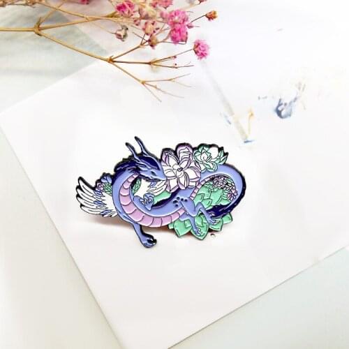 Creativity The Beon Dragon Curled In The Flowers Spreads Its Wings To Rush Into The Sky Animal Brooch trendy Badges Accessories