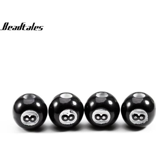 Beadtales 50pcs/lot 10mm Round Black Acrylic Beads Findings Billiard Shape Bracelet Necklace Accessories For Jewelry Making