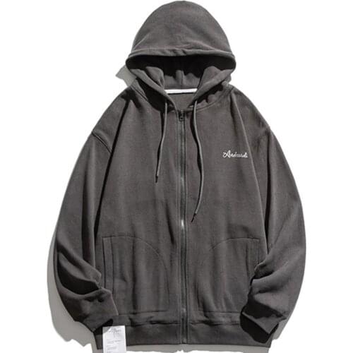 LACIBLE Hip Hop Harajuku Men Hooded Zipper Jacket Streetwear Oversized Hoodie Sweatshirts Cotton Casual Autumn Tops Gray Hoody