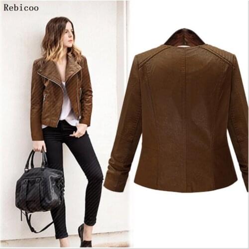 Jackets for Women PU Leather Plus Size Turn-down Collar Solid All-match Jacket Womens Simple Slim Elegant Ladies European Coats