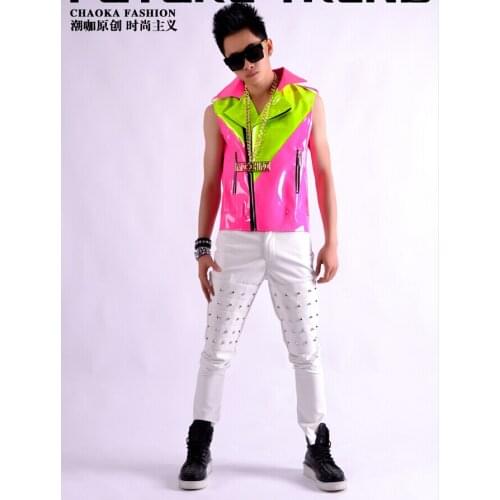 M-xxxl! Mens Brand Stitching Style Suit Singer Clothing Slim Hair Bar Nightclub Costumes Suit Vest Free Shipping