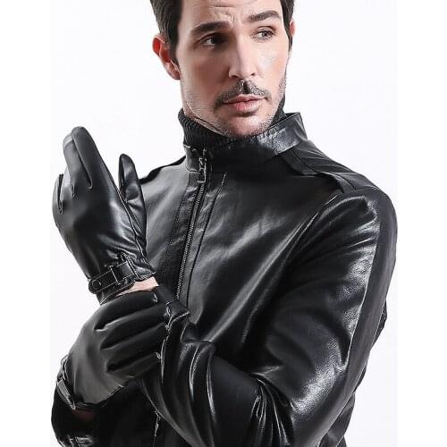 Mens Leather Gloves Winter Outdoor Riding Electric Motorcycle Keep Warm, Waterproof, Windproof, Plus Velvet Thickening