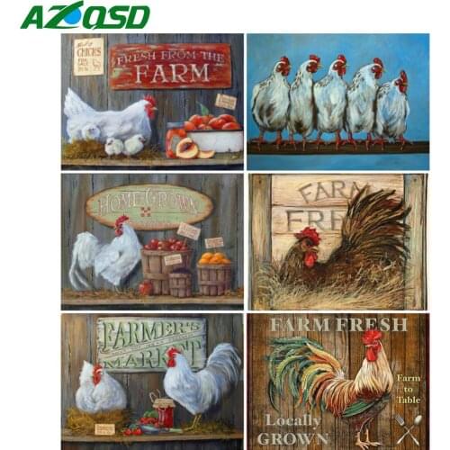 AZQSD Full Drill Diamond Art Painting Chicken Cross Stitch Rhinestone Diamond Embroidery Animal Mosaic Handicraft Home Decor