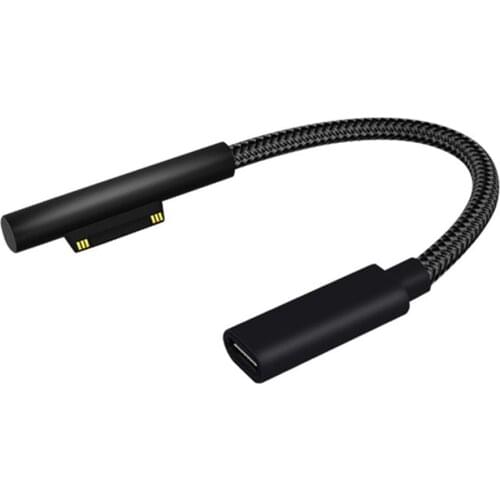 Nylon Braided USB Type C Charging Cable with 45W 15V 3A for Microsoft Surface Pro 7/ 6/ 5/ 4/ 3/ Surface Go Book Laptop 20cm