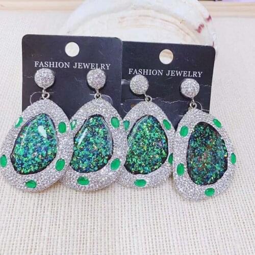 New Fashion Pave Rhinestone Resin Earring Crystal Shiny Drop Earring Charm Dangle of Earring 3pairs Green ,Bohemia Style