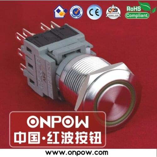 ONPOW 19mm Stainless steel 1NO1NC/2NO2NC/3NO3NC Latching Ring Illuminated Pushbutton Switch LAS1-BGQ-11ZE