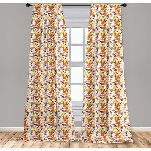 Fall Window Curtains Swirling Fall Leaves with Shady Seasonal Elements Aesthetic Nature Lightweight Decorative