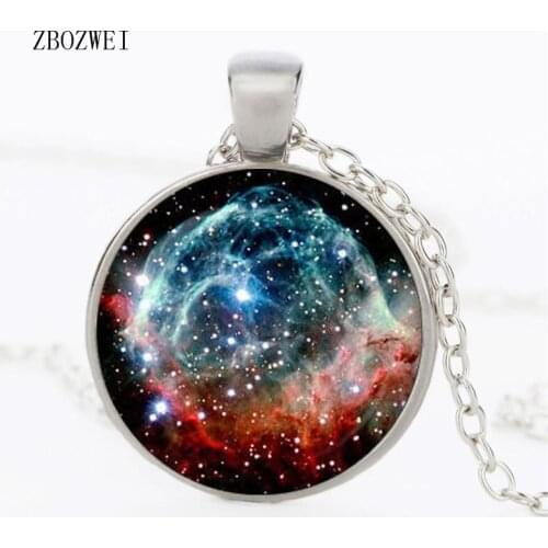 Space Picture Pendant Necklace, Glass Pendant Dome Corsage Round Pendant Mens & Womens Clothing Accessories Necklace Pendants