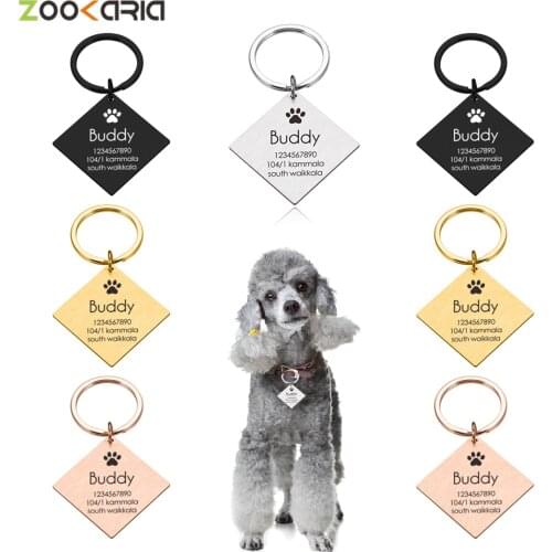 Anti-lost Personalized Dog Plate Pet Id Tags Silver Square Tag Kitten Collar Pendant Dogs Medal With Engraving Diy Dog Supplies