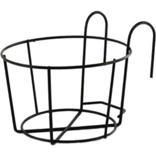 Hanging Basket Green Rose Pot Succulent Garden Decoration Iron Balustrade Retro Balcony Black Metal Flower Rack