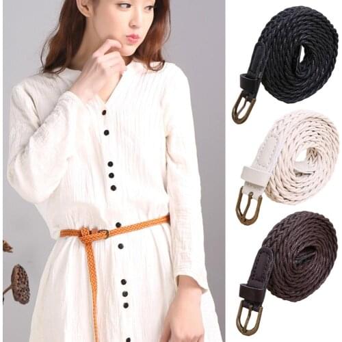 Hot 1PC Womens Belt Fashion 4 Colors PU High Quality For Dress Pin buckle Ladies Female Belt Thin Braid Thin Narrow Belt