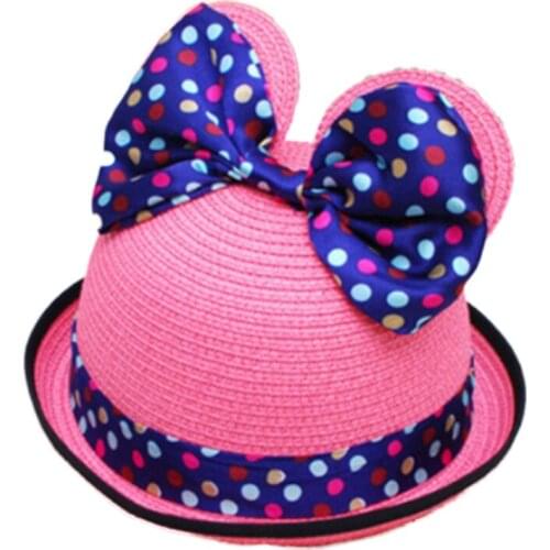 RUHAO Childrens summer straw hat Baby Girls wide brim beach sun shade floppy bucket sun visor hat