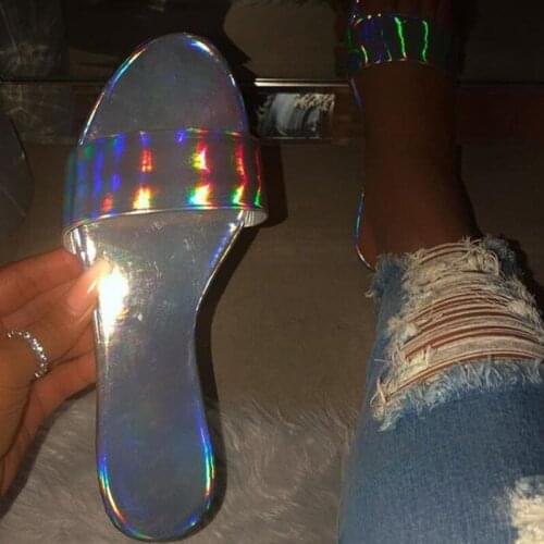 Summer Slippers Shoes Women 2020 Casual Crocodile pattern Silver Open toe Flip Flops Outdoor Flat Beach Slides Sandals