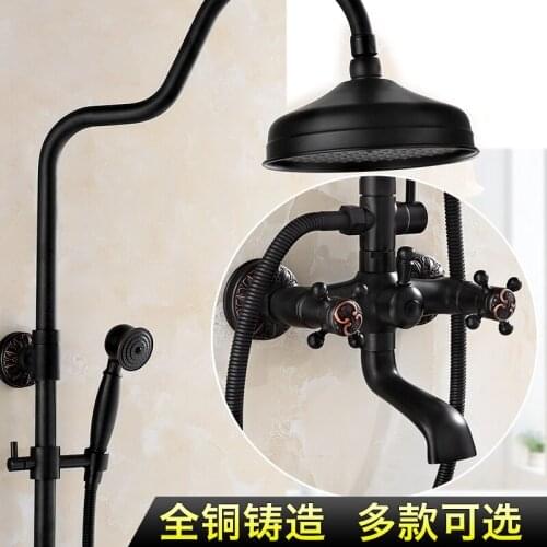 Bathroom Black Oil Paint Solid Brass Bathtub Shower Set Wall Mounted 8" Rainfall Shower Mixer Tap Faucet 3-functions Mixer Valve