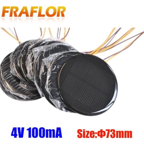 Solar Panel DIY Battery Charger Powerbank 2Pcs/lot 73mm Diameter 4V 100mA Small Mini Solar Cell Connect LED Cable For Toy Phone
