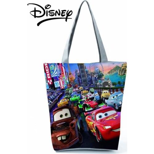 Disney Cars Printed Handbags High Capacity Cartoon Fashion Shoulder Bag Foldable Shopping Bag Eco Reusable Bag Travel Beach Bag