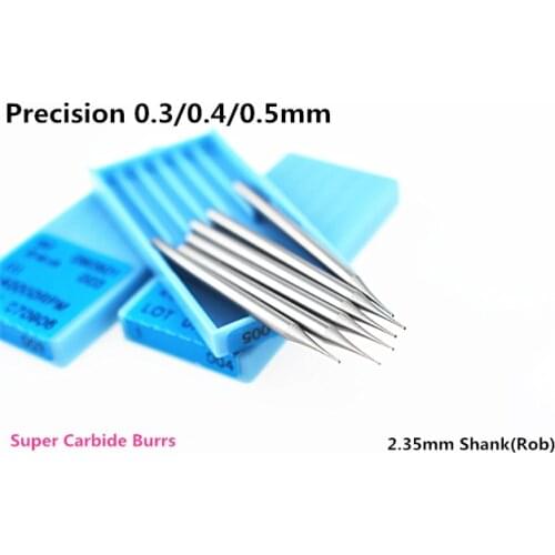 Jrealmer 6pcs/box 2.35mm shank 0.3/0.4/0.5mm Precision Tungsten Carbide Rotary Burrs Milling Cutter Rotary Tool