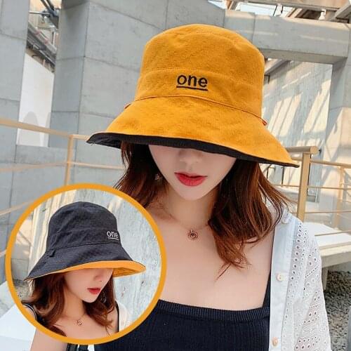 Universal wide-brimmed fisherman hat female letter basin hat summer double-sided sun protection hat outdoor bucket hat