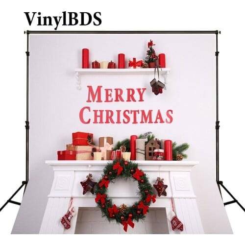 VinylBDS Backgrounds Photography Christmas Red Candle Glove Background Photography Fireplace Stove Bow Fundo Fotografico Natal