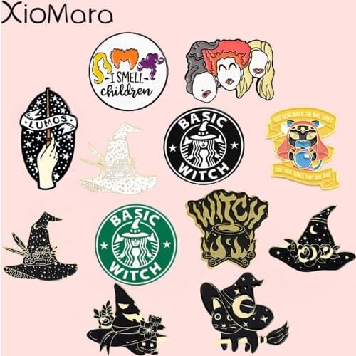 Dark Witch Gothic Gift Enamel Pins Starry Wizard Hat Brooches For Women Lapel Pins Punk Witchcraft Feminism Metal Badges Jewelry
