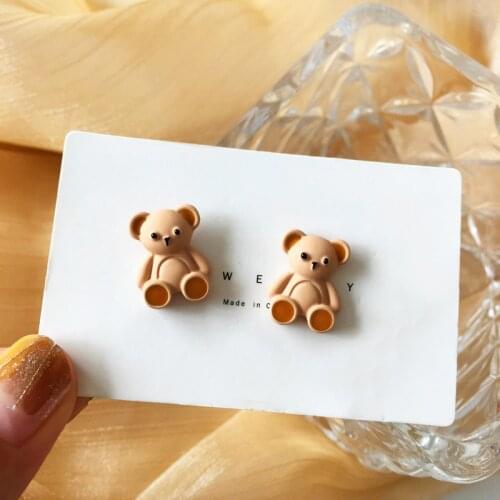 Womans Cute Metal Brown Bear Earrings Studs 2021 Korea Cartoon Animal Party Gift Jewelry Girl Lovely Trending Earrigns