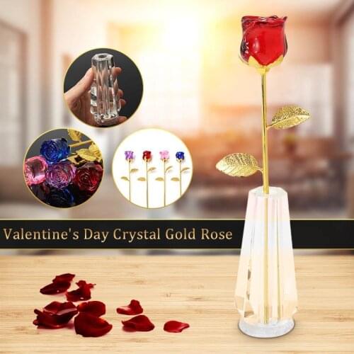 24K Gold Crystal Rose Dipped Flower Real Long Stem Valentines Day Love Gift