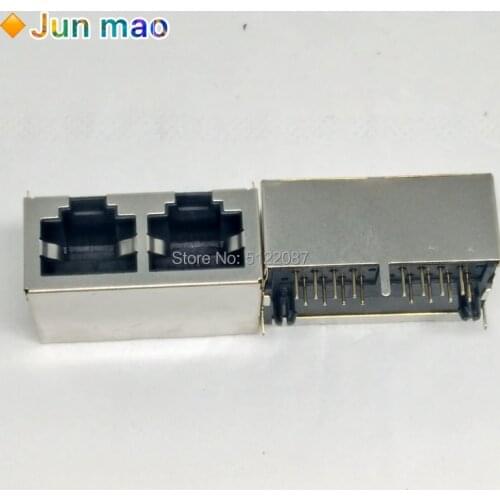 5PCS 1*2 RJ45 Metal 16 Pin Female PCB Right Angle Board Jack Connector 8P8C Crystal Head Socket 1x2 21mm Network Interface
