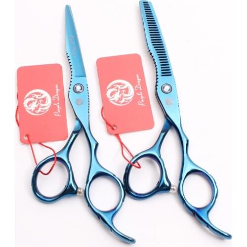 6'' 17.5cm Purple Dragon 440C Blue Color Hairdressing Scissors Cutting Shears Thinning Scissors Professional Hair Scissors Z1011