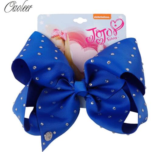8" Jumbo Full Rhinestones Hair Bow Solid Grosgrain Ribbon Hairgrip Alligator Clips Headwear Bowknot For Girls Hair Accessories