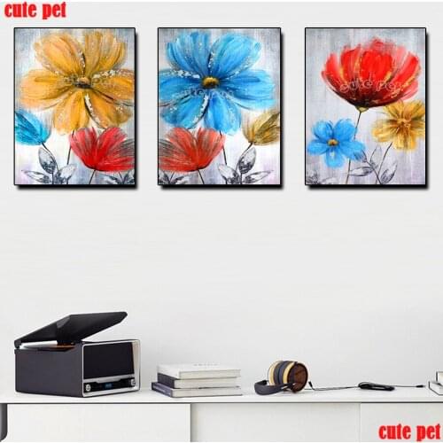 Diamond Painting Abstract oil painting flowers Full Square round Diamond Mosaic 5D DIY Diamond Embroidery Rhinestone Decor 3PCS