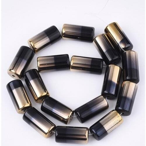 17pcs/strand Half Electroplate Glass Beads Strands Column for Jewelry Making Bracelet DIY 19.5~20x10mm Hole 1.4mm