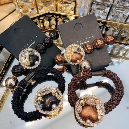 Boutique Thick Elastic Hair Bands Hair Accessories Barrette High-end Baroque Colored Rhinestone Hair Ties Hair Clips Wholesale