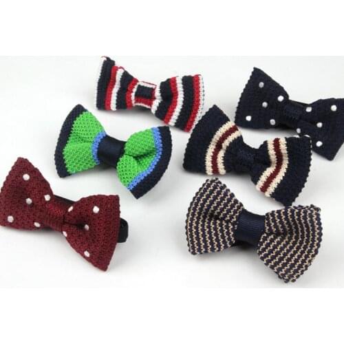 Wholesale Woolen Yarn Knitted Bow Tie Kids Fashion Baby Performance Knit Bowties For Children Cute Stripes Dots Child Butterfly